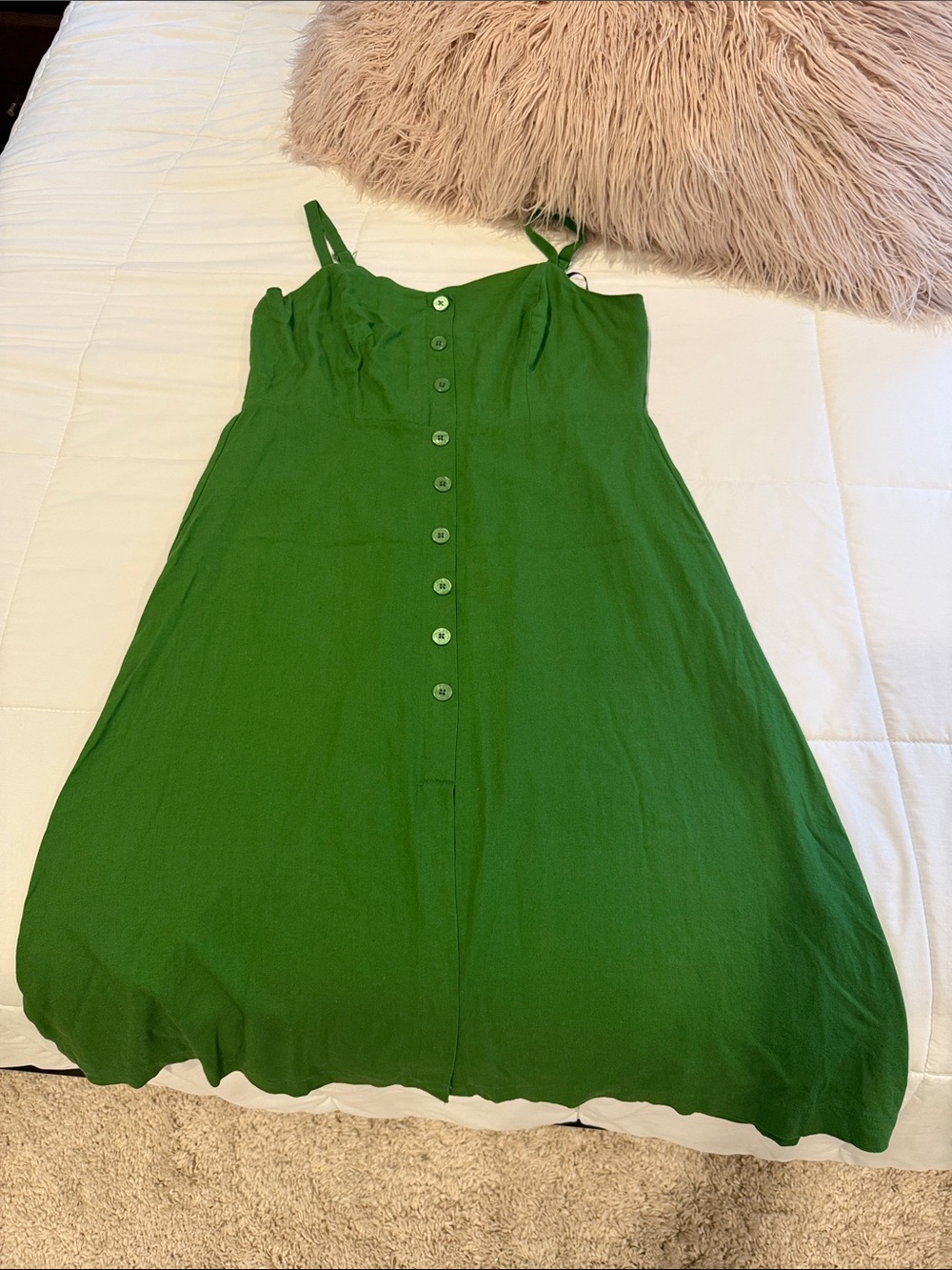 Green Button-Front Midi Dress - Sleeveless Spaghetti Strap size Xl